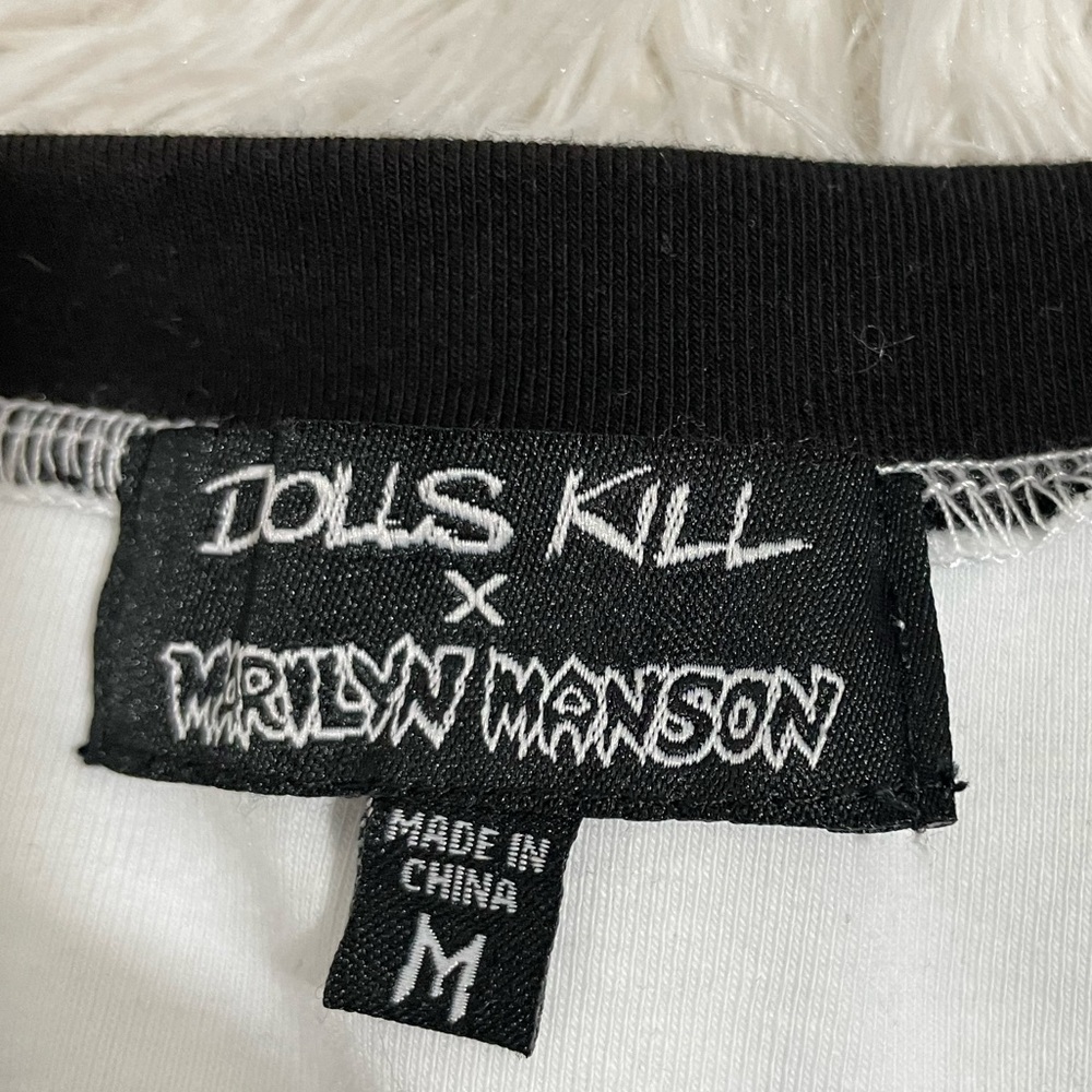 DOLLS KILL x MARILYN MANSON Collab Crop Ringer Babydoll Ted T-Shirt White M - Picture 6 of 8